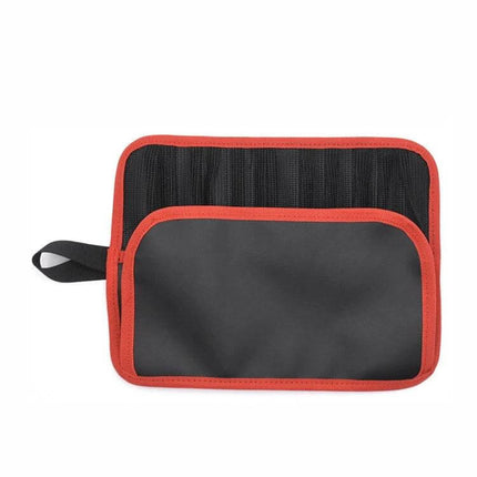 Bait Tool Bag For Fishing, Waterproof Foldable Portable Bag - compact black and red foldable bait and tool organizer with mesh and PVC panels