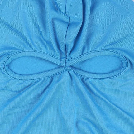 Balaclava Style Head Mask for Outdoors Dual Holes Unisex in breathable blue fabric showing dual eye openings and elastic contour fit
