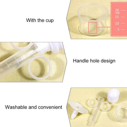Balcherlam Baby Medicine Feeder Syringe Style Feeding Aid clear syringe with cup, handle-hole rings, and washable parts for dosing milk water or medicine