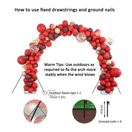 Balloon Arch Stand Set 108 x 120 Inch For Parties And Events red balloon arch demonstration with ground nails and drawstrings