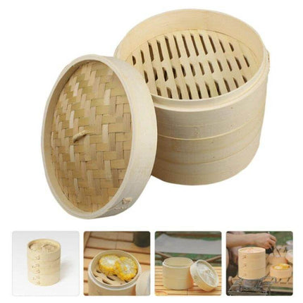 Bamboo Bun Steamer Basket For Buns And Veggies 21cm And 27cm - natural bamboo stackable steamer with lid for buns dumplings vegetables