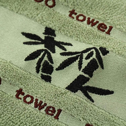 Bamboo Fiber Bath Towel 70x140 cm Thick Absorbent Soft - green jacquard bamboo pattern, dense terry weave and embroidered “towel” text