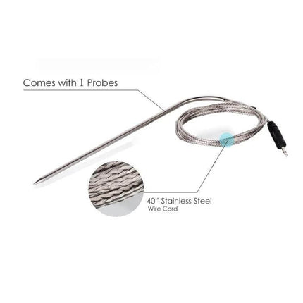 Barbecue Thermometer With Touchscreen For Grilling stainless steel probe with 40" braided wire cord and 3.5mm plug