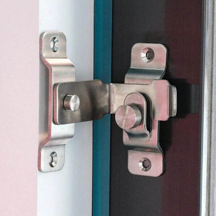 Barn Door Lock Hook Stainless Steel For Everyday Home Use installed on pantry sliding door with brushed finish low-profile latch
