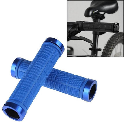 BaseCamp Lock-On Rubber Handlebar Grips Ergonomic Comfort blue rubber grips with alloy lock rings for road and trail cycling, ergonomic textured grip