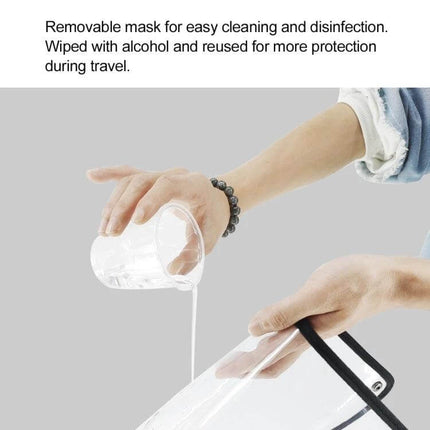Baseball Cap Mask With Removable Face Shield For Everyday Use showing removable clear TPU shield being rinsed for cleaning