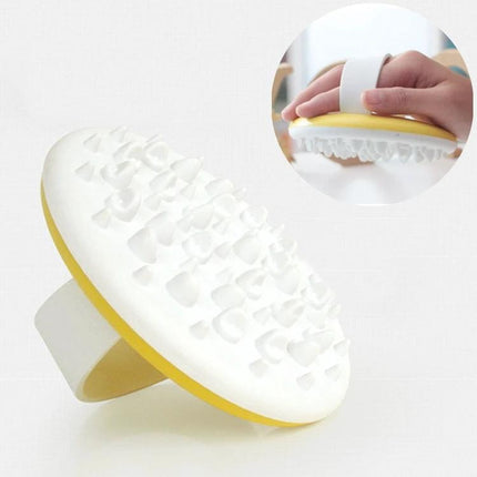 Bath Shower Spa Scrub Glove Anti Cellulite Massager handheld silicone massage glove for wet-skin use in bath or shower, white and yellow