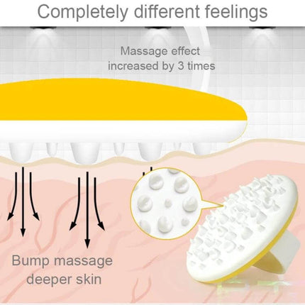 Bath Shower Spa Scrub Glove Anti Cellulite Massager shown massaging skin to reduce cellulite and stimulate circulation