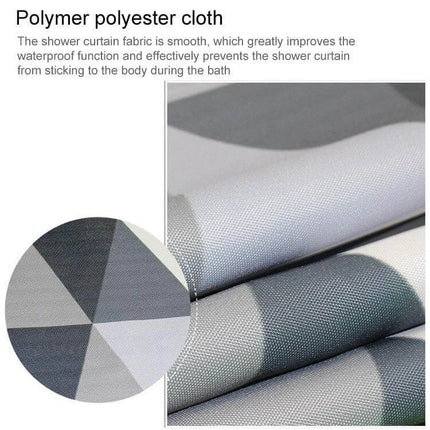 Bathroom Shower Curtain, Waterproof Polyester, Moldproof, 180x200 cm showing close-up of textured waterproof polyester fabric and geometric gray pattern
