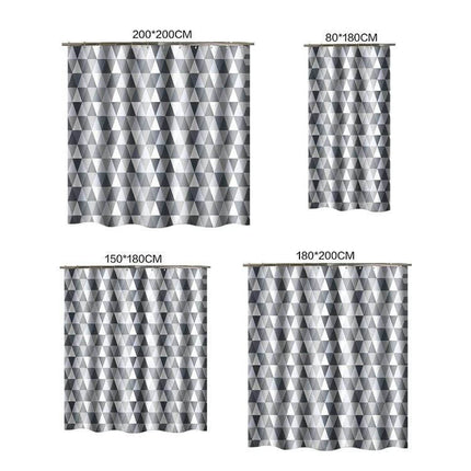 Bathroom Shower Curtain, Waterproof Polyester, Moldproof, 180x200 cm - gray geometric triangle pattern, waterproof polyester shower curtain in multiple sizes