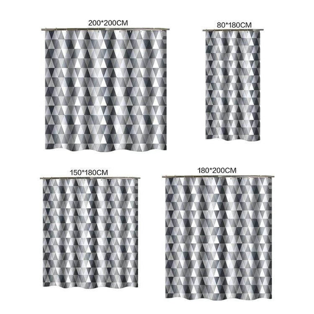 Bathroom Shower Curtain, Waterproof Polyester, Moldproof, 180x200 cm - gray geometric triangle pattern, waterproof polyester shower curtain in multiple sizes