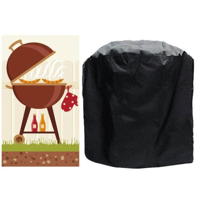 BBQ Cylindrical Protective Bag 71x73cm for Outdoor Charcoal Grills - black 210D Oxford cloth cover protects grill from rain wind dust sun