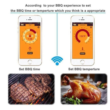 BBQ Kitchen Bluetooth Smart Food Oven Thermometer For Grilling - app showing set BBQ time and temperature with grill steaks and roasted chicken