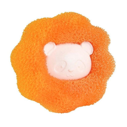 Washing Machine Laundry Ball Bear Blue For Hair And Lint Removal - orange loofah-style ball with white bear sponge core, lint and hair remover