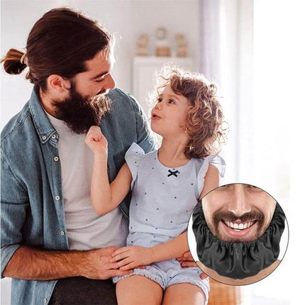 Beard Cover Pouch Oil And Stain Resistant For Men Everyday Use - man with child wearing anti-oil beard cover pouch protecting beard from stains