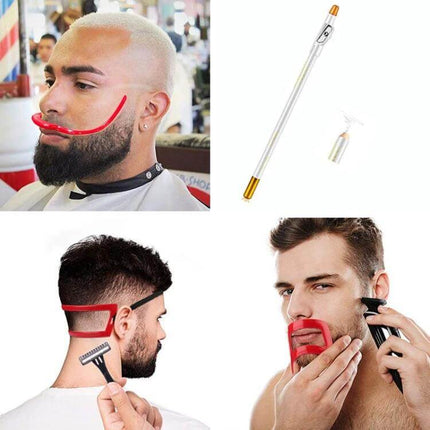 Beard Shaping Board With Shape Ruler And Pen For Precise Lines - reusable PP beard guide with elastic strap and marker for cheek and neckline trimming