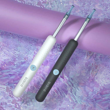 Bebird Endoscope Ear Cleaning Tool Black for Home Use – black and white ear-cleaning endoscopes with blue tips on purple background