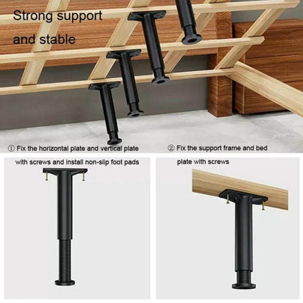Bed Leg Support Bracket, Adjustable 15, 18, or 20 Cm - black adjustable bed leg supports with rotating height lock for platform and frame stability
