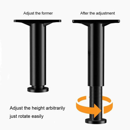 Bed Leg Support Bracket, Adjustable 15, 18, or 20 Cm – black adjustable rotating height lock showing screw extension for 15/18/20 cm bed leg support