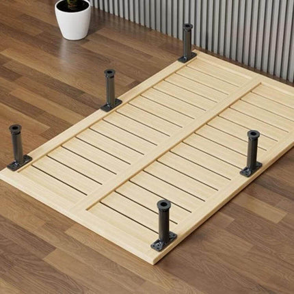 Bed Leg Support Bracket, Adjustable 15, 18, or 20 Cm - metal adjustable bed legs installed on wooden platform to prevent wobble and sag