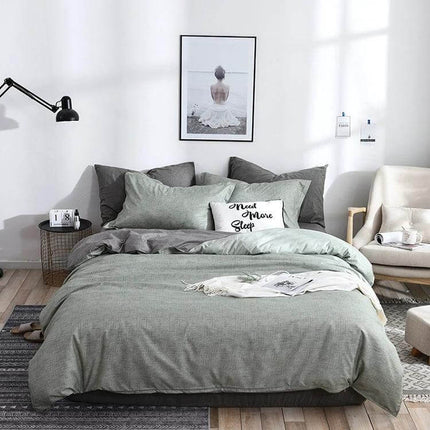 Bedding Set Solid Plaid Comforter Duvet Cover And Sheets Blue in modern bedroom with gray plaid bedding and pillows
