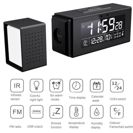 Bedside Alarm Clock With Night Light For Everyday Use - compact digital clock with colorful night light, calendar, multiple alarms and FM radio