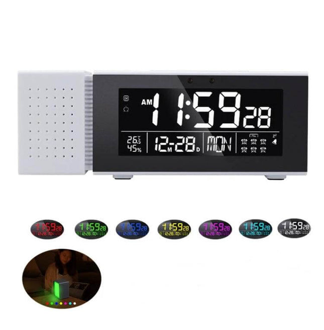 Bedside Alarm Clock With Night Light For Everyday Use - compact digital clock with large VA display, calendar, humidity, and colorful ambient night light