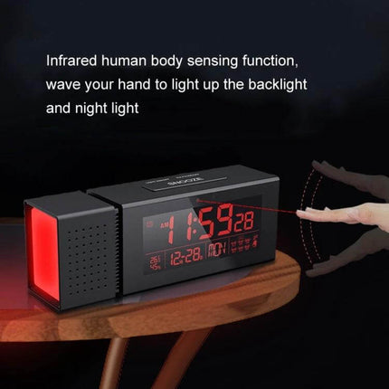 Bedside Alarm Clock With Night Light For Everyday Use - compact digital alarm clock with red LED display, infrared hand-wave sensor and side night light