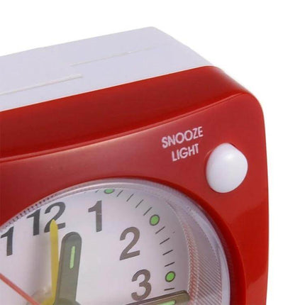Bedside Mute Alarm Clock With Light For Nightstand small red compact quartz clock with snooze light button for travel and dorm