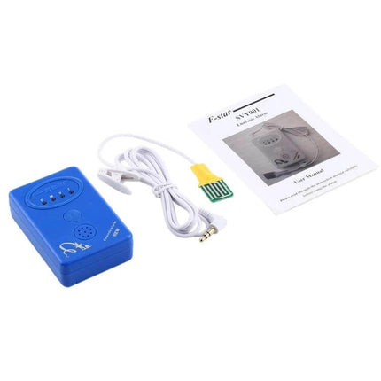 Bedwetting Alarm With Sensor And Clamp For Nocturnal Enuresis showing blue alarm unit, moisture sensor with clamp and user manual