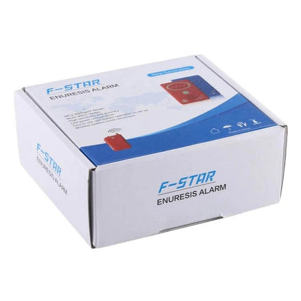 Bedwetting Alarm With Sensor And Clamp For Nocturnal Enuresis in retail packaging showing alarm box and product image