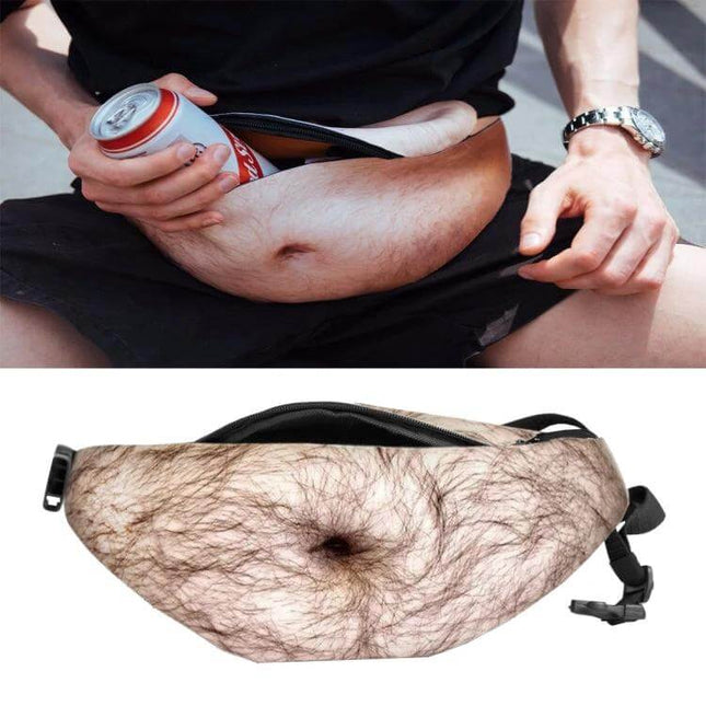 Belly Shape Waist Bag Lightweight For Outdoor Adventures - realistic hairy belly fanny pack holding phone and can
