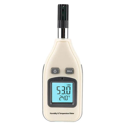 Benetech Humidity And Temperature Meter, 1.45 Inch Screen handheld ABS meter with 1.45-inch display showing 53% RH and 24°C
