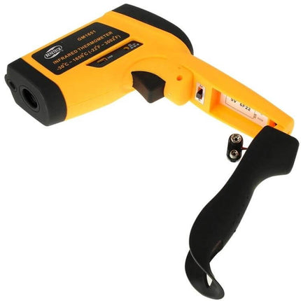 Benetech Infrared Temperature Gun For Quick Home Checks handheld yellow non-contact thermometer with battery compartment and wrist strap