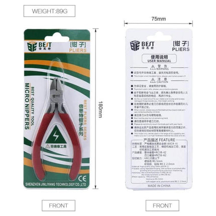 BEST-2D Electrician Wire Cutting Pliers Cr-V Steel Blades packaged micro nippers with red handles, heat-treated blades and eco grip for clean thin-wire cuts