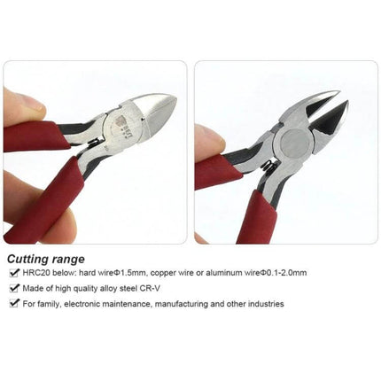 BEST-2D Electrician Wire Cutting Pliers Cr-V Steel Blades showing red-handle diagonal cutters and close-up of heat-treated Cr-V steel blades