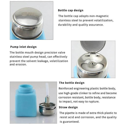 Best-40 100ml Alcohol Bottle For Clean Rooms And Labs showing HDPE anti-static bottle and stainless steel pump close-up