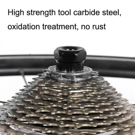 Bicycle Crank and Flywheel Maintenance Tool Set For Everyday Care - carbon steel flywheel lock tool on bike cassette with slip-resistant grip