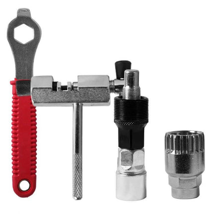Bicycle Crank and Flywheel Maintenance Tool Set For Everyday Care - 3-in-1 chrome plated crank and flywheel tools with red slip-resistant grip