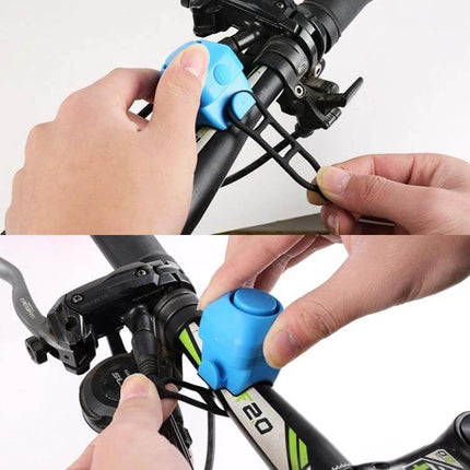 Bicycle Electric Horn With Bell Red Easy To Install No Battery shown being mounted on handlebars for easy, battery-free audible alert