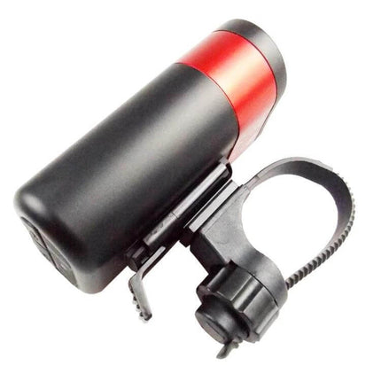 Bicycle Front Light With Built-In Speaker For Night Rides mounted on handlebar showing black-red housing and adjustable bracket