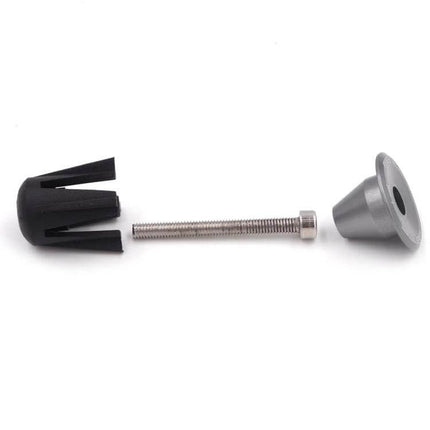 Bicycle Handlebar End Plugs for 17mm Aluminum 2-Pack shown disassembled with plastic core, aluminum cap and screw, fits 17mm+ handlebars