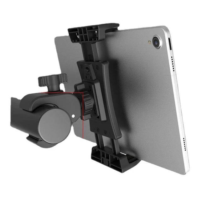Bicycle Handlebar Phone Holder For Phones And Tablets 360 Degree Rotation mounted on handlebar holding a 10-inch tablet securely in landscape