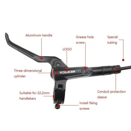 Bicycle Hydraulic Disc Brake Set For Mountain Bikes - aluminum lever and master cylinder for 22.2mm handlebars, front and rear hydraulic brake upgrade