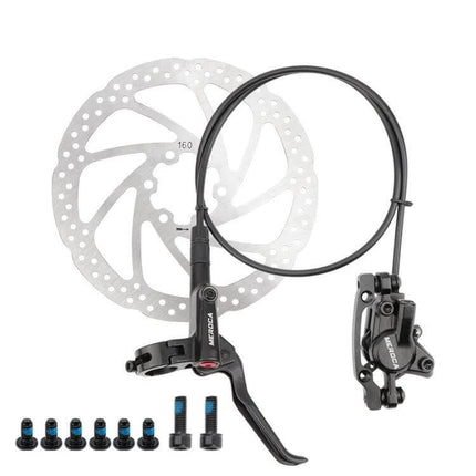 Bicycle Hydraulic Disc Brake Set For Mountain Bikes with aluminum lever caliper rotor hose and mounting bolts, front and rear upgrade kit