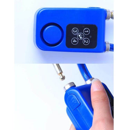 Bicycle Password Alarm IP44 Waterproof For Securing Parked Bikes Safely compact blue alarm with keypad and cable lock deterring theft at racks