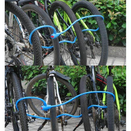 Bicycle Portable Anti Theft Steel Cable Lock For Daily Use 120cm Black securing multiple bikes to a rack with a blue cable lock