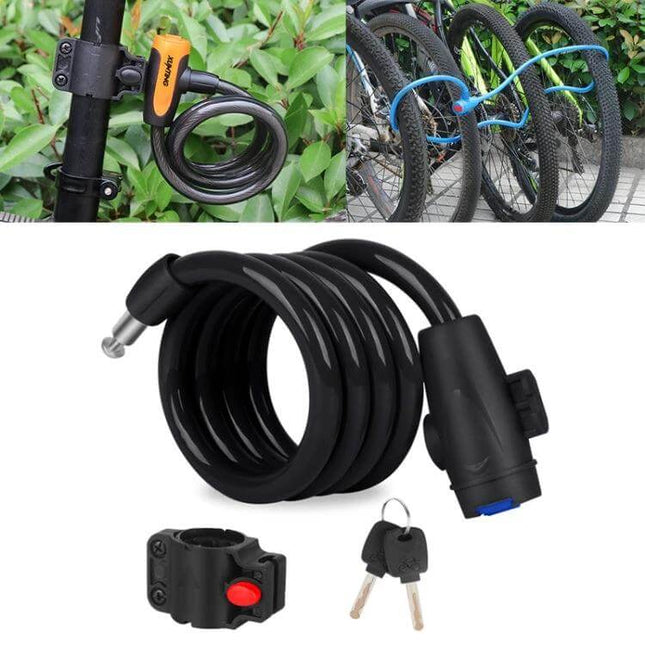 Bicycle Portable Anti Theft Steel Cable Lock For Daily Use 120cm Black coiled bike cable lock with keys and mounting bracket