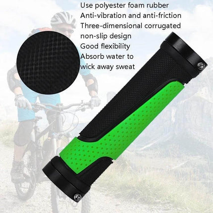Bicycle Rubber Handlebar Cover Anti Slip For Secure Grip - green and black rubber grip with aluminum lock ring, textured anti-slip surface