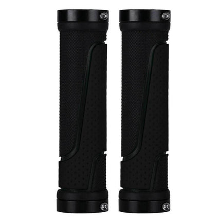 Bicycle Rubber Handlebar Cover Anti Slip For Secure Grip - black rubber grips with aluminum lock rings, high-strength lining, 13cm length